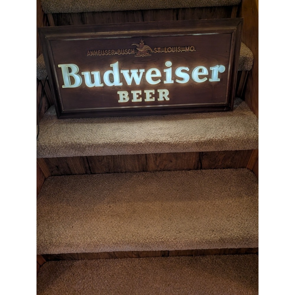 BUDWEISER BEER 1950s LIGHT UP SIGN Fluorescent Advertising Raymond N Price & Co